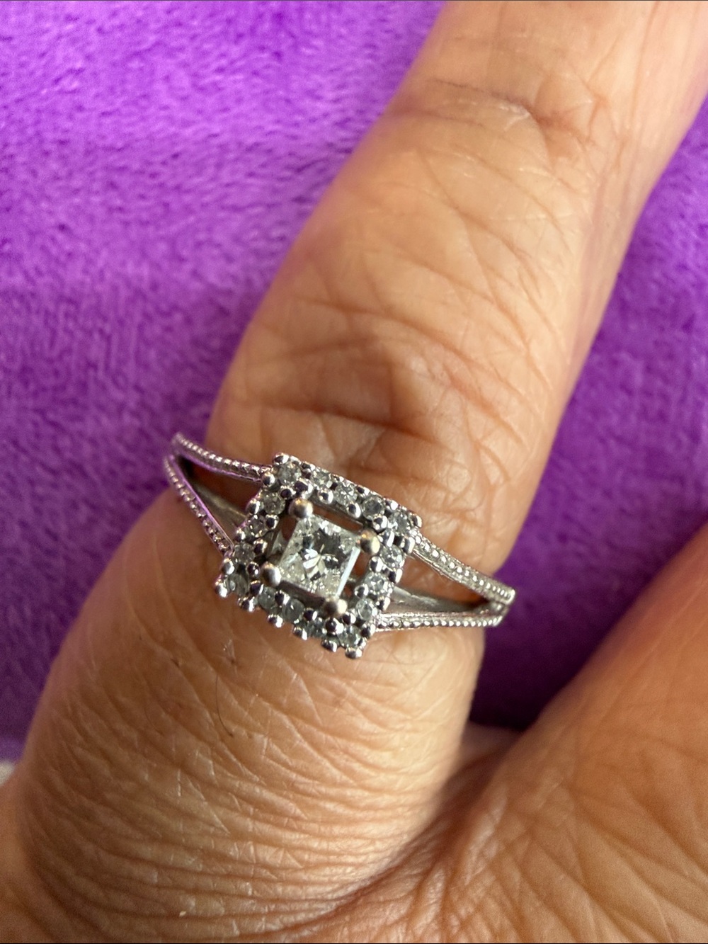 Sterling Silver Cubic Zirconia Halo Engagement Ring - Silver